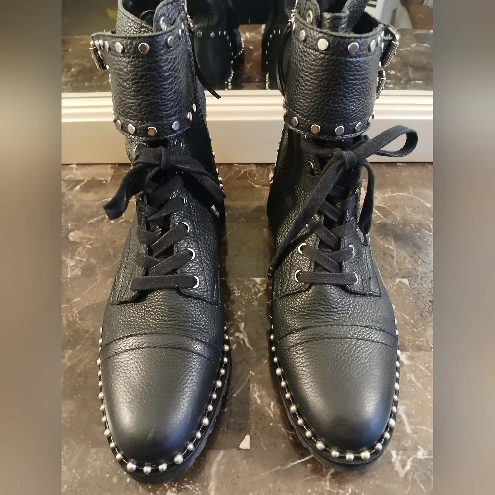 Sam Edelman Black Combat Boots with Silver Studs - Picture 2 of 11